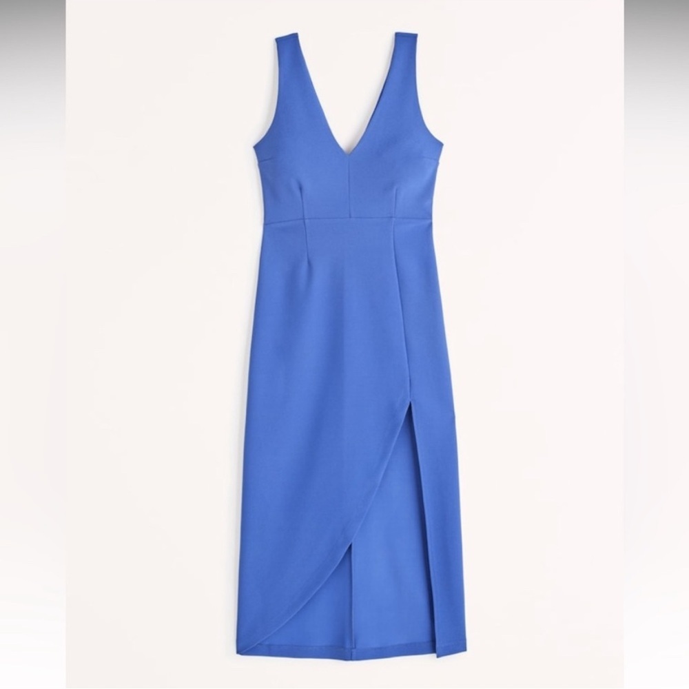 Blue Plunge V-Neck Midi Dress Abercrombie